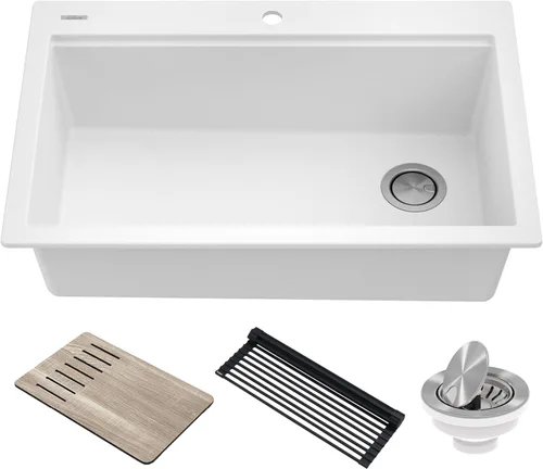 Miniatura 24 de KRAUS Bellucci KGTW12-18MBL - Fregadero de cocina de estación de trabajo de granito, 46 cm, montaje directo, cuenco individual, montaje superior