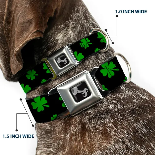 Miniatura 2 de Buckle-Down Collar de perro Hebilla de cinturón de seguridad St Pats Clovers Scattered2 Negro Verde Multicolor, DC-W34594-S, 1 pulgada de ancho - se
