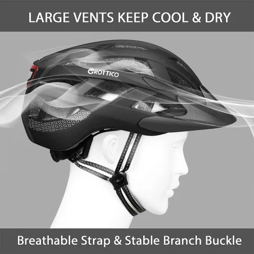 Miniatura 5 de Casco de bicicleta para adultos, hombres y mujeres, con luz - Casco de bicicleta de montaña y carretera con almohadillas de repuesto y visera Negro