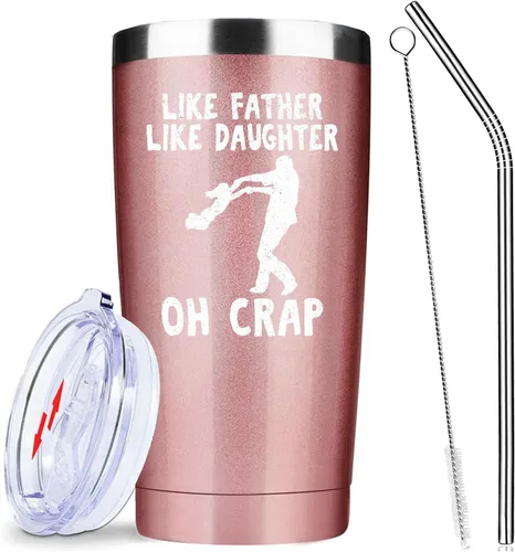 Taza de café aislada de acero inoxidable de 20 onzas con tapa, popote y cepillo, regalos de cumpleaños para papá de parte de la hija, regalos