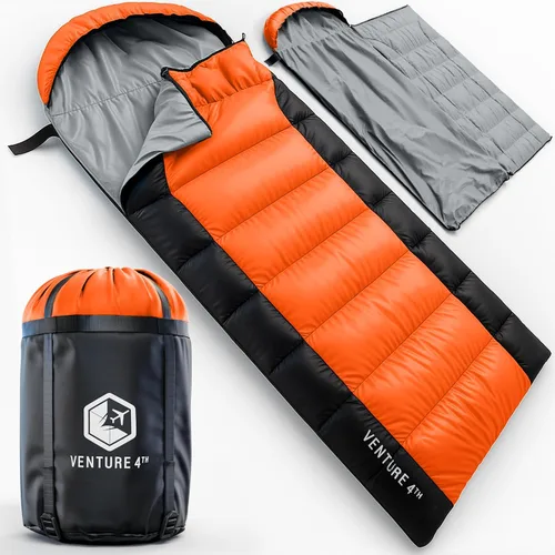 VENTURE 4TH Saco de dormir para mochileros – XXL, tamaños dobles e individuales – Saco de dormir ligero para clima cálido y frío para adultos, niños