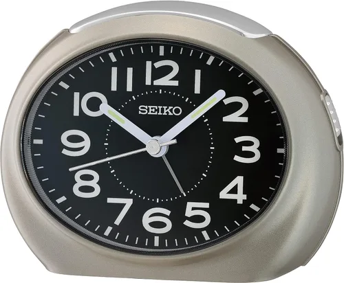 Miniatura 4 de SEIKO QHE193NLH Reloj despertador ovalado sin tictac para dormitorio, gris metálico, 3.5 x 4.5 pulgadas Gris cálido metálico