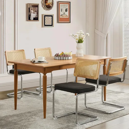 Miniatura 14 de Juego de 2 sillas de comedor de ratán, sillas de comedor modernas tapizadas de mediados de siglo con respaldo de caña, sillas de cocina de Beige