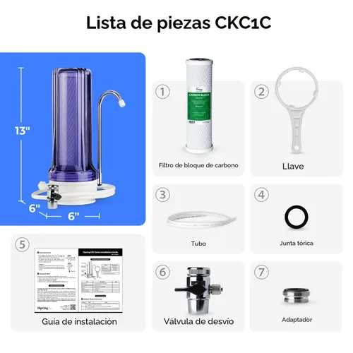 Miniatura 7 de iSpring CKC1C - Sistema de filtración de agua potable para encimera con filtro de carbono, 2.5 x 10 pulgadas, transparente