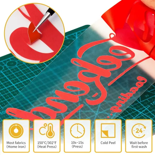 Miniatura 3 de VinylRus Vinilo de Transferencia de Calor - Rollo de Vinilo Rojo para Planchar de 12" x 50 pies para Camisas, Vinilo HTV para Silhouette Cameo
