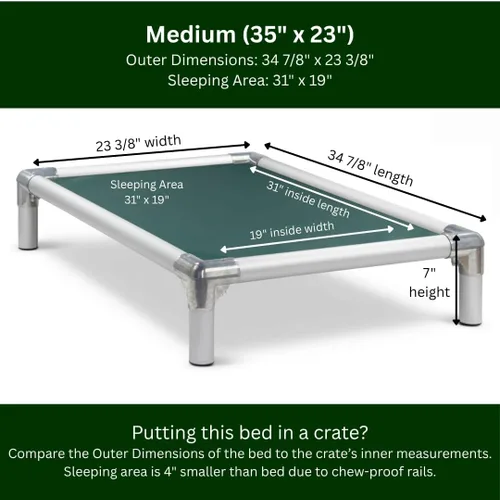 Miniatura 3 de Kuranda Cama elevada para perros a prueba de mordeduras - Aluminio plateado - 35" x 23" - Cordura Nylon - Verde bosque
