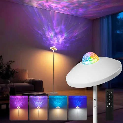 Miniatura 9 de Lámpara de pie LED con proyector de estrellas RGB y control remoto, lámpara de pie que cambia de color continuo de 3000 a 6000 K, lámpara de esquina