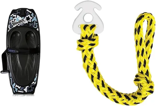 SereneLife Rodillera deportiva acuática con gancho para niños y adultos, rodillera con correa para navegación, negro/azul y Airhead Kwik-Connect,