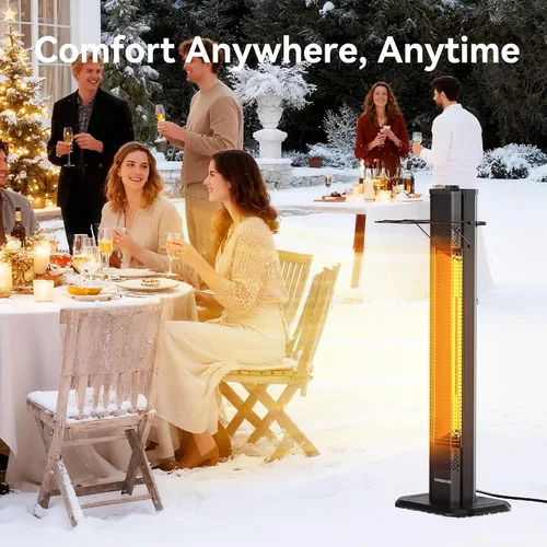 Miniatura 6 de VAGKRI - Calentador eléctrico para exteriores de patio, 1500 W, 91 cm de infrarrojos con 2 tubos de calor, 3 niveles, protección contra volcadura