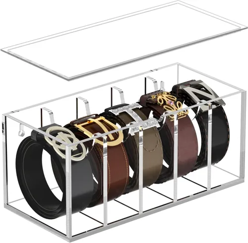 FEMELI Organizador de Cinturones, Almacenamiento de Cinturones de Acrílico para Closet con Cubierta Antipolvo, Contenedor de Cinturones de 5