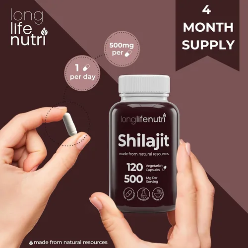 Miniatura 6 de Shilajit Extracto puro del Himalaya de 500 mg con 15% de ácido fúlvico 500 mg – 120 cápsulas vegetarianas, suministro para 4 meses, suplemento