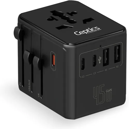Ceptics Adaptador de viaje universal 8 en 1 para la UE, Reino Unido, EE. UU., AU y más, adaptador de viaje mundial, 2X enchufe de EE. UU., enchufe