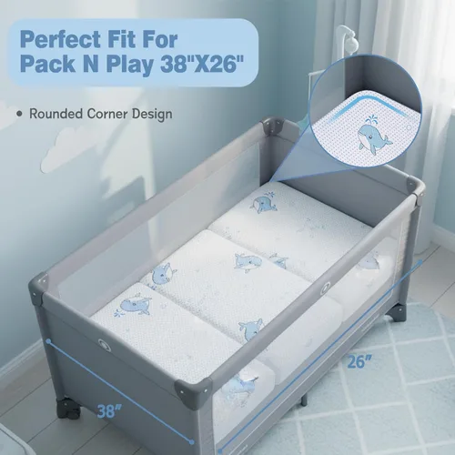 Miniatura 3 de Colchón triple Pack and Play, 38 x 26 pulgadas, transpirable, de alta densidad, suave y firme, de espuma viscoelástica, colchón plegable para Pack N