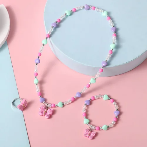 Miniatura 6 de Juego de joyas coloridas de mariposa para niñas, collar de mariposa para niñas pequeñas, juego de joyero de juguete de juego de simulación