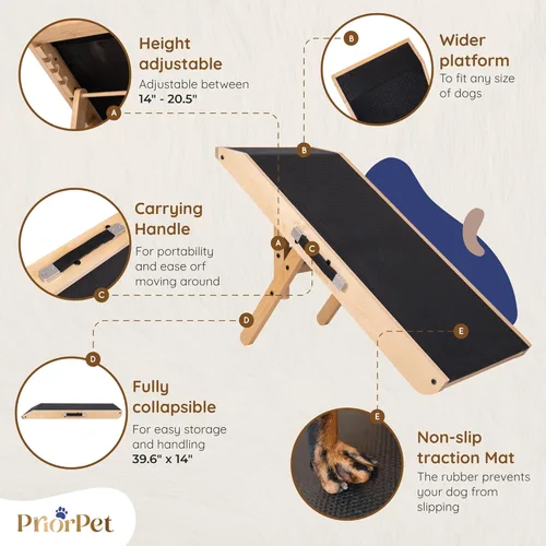 Miniatura 4 de Rampa para perros para sofá – Antideslizante, construcción resistente, rampa para perros plegable – Soporta hasta 200 libras – Ajustable de 7'' a