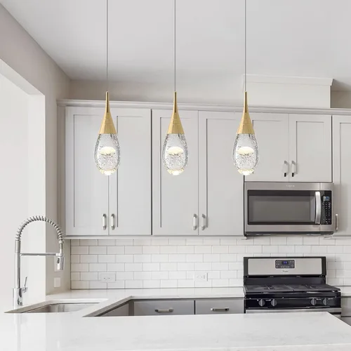 Miniatura 3 de JoollySun Mini lámpara colgante de cristal: 1 luz de lágrima regulable de 3 colores (3000 K-6000 K) colgante LED para isla de cocina baño - cromo
