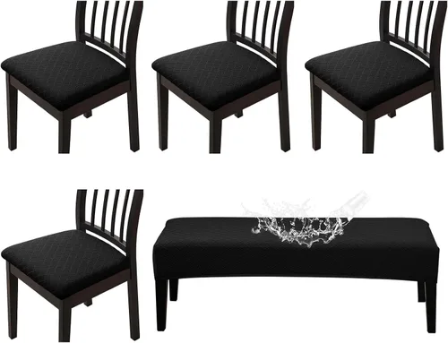 Miniatura 10 de CALBODE Juego de 4 fundas de asiento impermeables para sillas de comedor con funda elástica de tela jacquard, fundas extraíbles y lavables