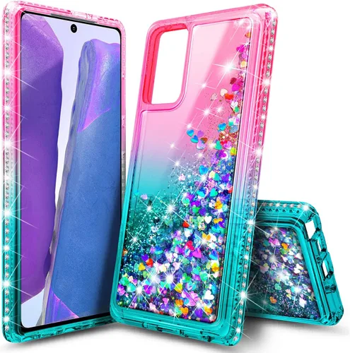 Miniatura 2 de NZND Funda compatible con Samsung Galaxy S20-FE 5G, rosa/aguamarina, con purpurina brillante flotante en cascada líquida para mujeres, niñas y niños