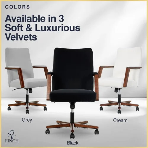 Miniatura 9 de Finch NEO ONE - Silla ejecutiva ergonómica giratoria de tela de terciopelo/madera, color negro (52304-BLK)