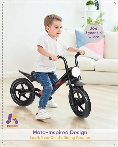 Miniatura 3 de KRIDDO Bicicleta de equilibrio para niños de 2 a 5 años, con luz delantera, neumáticos mejorados para todo terreno, rodamientos mejorados para una