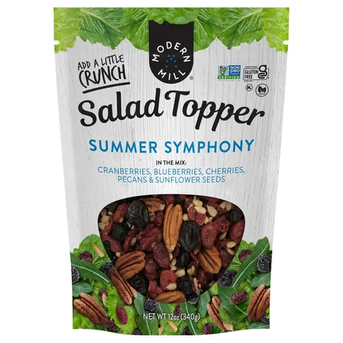 Modern Mill Summer Symphony Aderezo para Ensalada Mixta de Gourmet Nut - Arándanos Rojos Secos, Arándanos Azules, Nueces Pecanas, Cerezas y Semillas