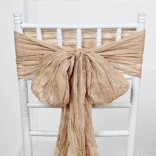 Miniatura 3 de 5 fajas de gasa beige para silla de algodón, para bodas, fiestas, eventos, recepción, catering, suministros de decoración para el hogar