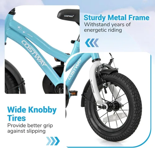 Miniatura 5 de COSTWAY Bicicleta para niños de 12/14/16/18 pulgadas, bicicleta para niños pequeños con ruedas de entrenamiento, asiento y manubrio ajustables