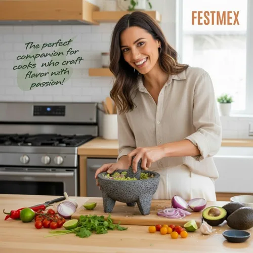 Miniatura 4 de Juego de mortero y mano de mortero mexicano genuino hecho a mano - 8 pulgadas, Molcajete Mexicano — Utensilios de cocina mexicanos perfectos como