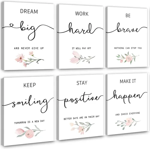 Arte de pared inspirador para dormitorio, decoración de pared motivacional de oficina, lienzo enmarcado para mujeres, niñas, impresiones de citas de