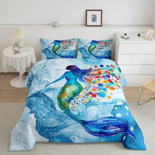 Miniatura 32 de Edredón de plumón de delfín para niños, juego de edredón del mundo submarino, juego de ropa de cama coral de peces dorados, tamaño individual