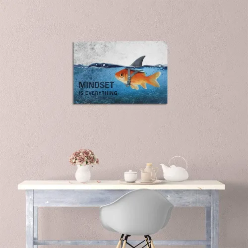 Miniatura 5 de Arte de Pared en Lienzo Inspiracional con Citas, Cuadros Abstractos de Pez Dorado Azul y Tiburón, Pósters, Pintura sobre Lienzo, Obra de Arte