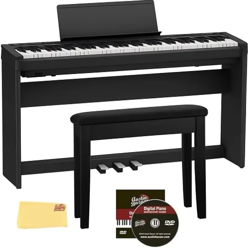 Roland FP-30X Piano digital de 88 teclas - Paquete negro con soporte KSC-70, unidad de pedal KPD-70 de tres pedales, banco, lecciones en línea, DVD