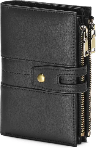 GAEKEAO - Cartera pequeña para mujer de cuero con bloqueo RFID, cartera de tres cuerpos, tarjetero para tarjetas de crédito, tarjetero con ventana