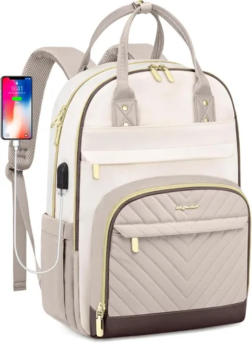 Miniatura 22 de Mochila para laptop para mujer, mochila de viaje de trabajo de 15.6 pulgadas con cargador USB, mochila universitaria impermeable, mochila