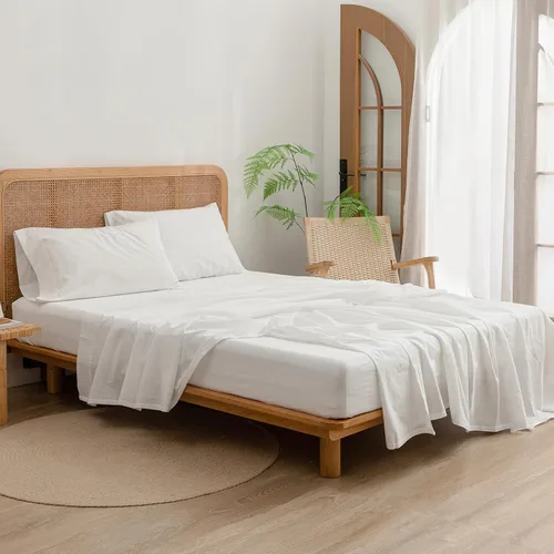 Miniatura 4 de BESTOUCH Juego de sábanas 100% algodón lavado sensación de lino súper suave cómodo elegante ligero 4 piezas juego de ropa de cama para el hogar