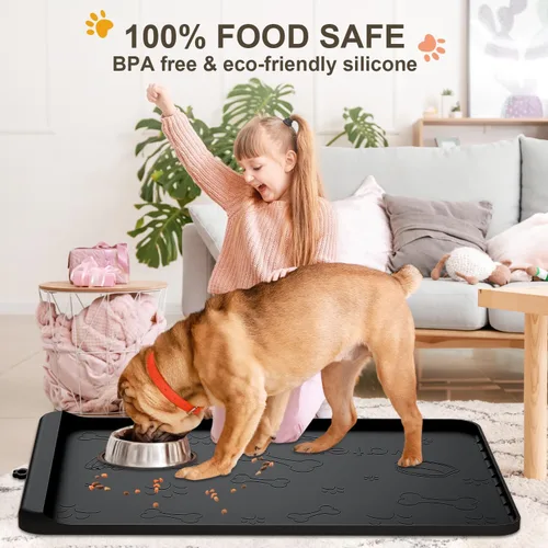 Miniatura 7 de Tapete para Comida de Perro - Tapete de Silicona para Perros para Comida y Agua - 36" x 24" Tapetes Grandes de Alimentación para Mascotas con Negro