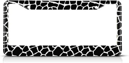 Marco de matrícula de Beabes Jirafa, soporte de matrícula en negro y blanco, patrón de piel de animal africano, etiqueta para coche, accesorios para