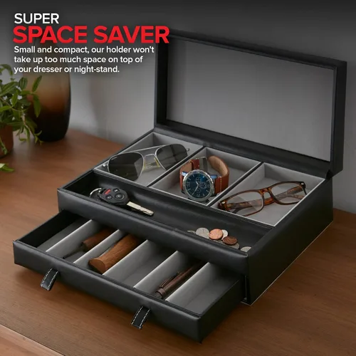 Miniatura 6 de Stock Your Home Bandeja valet para hombre, joyero para hombre, organizador y almacenamiento de mesita de noche, organizador de mesita de noche, caja