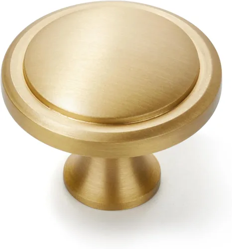 Paquete de 2 pomos de latón macizo, pomos redondos dorados para cajones de tocador, manijas de latón cepillado, accesorios para armarios de cocina,