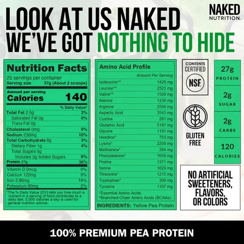 Miniatura 4 de NAKED Aislado de proteína de guisante de chocolate de granjas norteamericanas, solo 3 ingredientes, proteína vegana de chocolate, certificado NSF