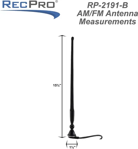 Miniatura 2 de RecPro Antena de mástil de goma para radio AM/FM RV con cable de 72 pulgadas Montaje superior o lateral Antena de goma flexible con base Negro