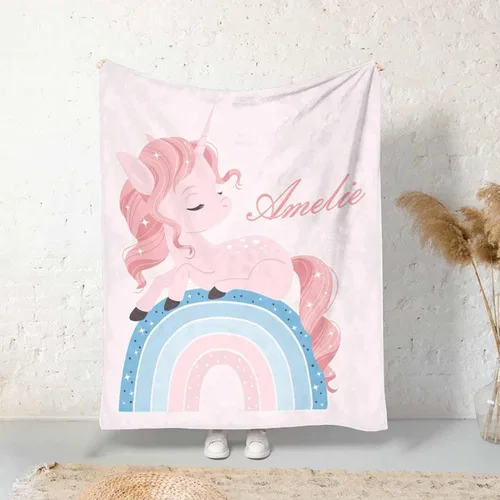 Miniatura 16 de Manta personalizada para niñas con nombre, manta personalizada de perezoso y mariposa, manta de forro polar suave para recién nacidos, baby shower
