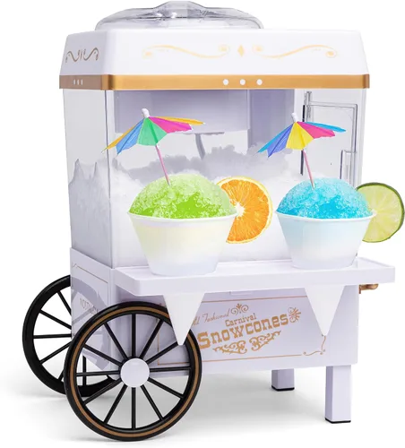 Nostalgia Máquina de hielo afeitado de cono de nieve, máquina retro para granizado de mesa que hace 20 golosinas heladas, incluye 2 vasos de