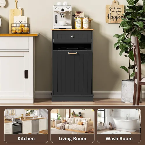 Miniatura 7 de Spurgehom Gabinete de Basura Inclinable de 13 Galones Bote de Basura de Cocina Oculto Gabinete de Basura y Reciclaje Independiente con Cajón Oculto