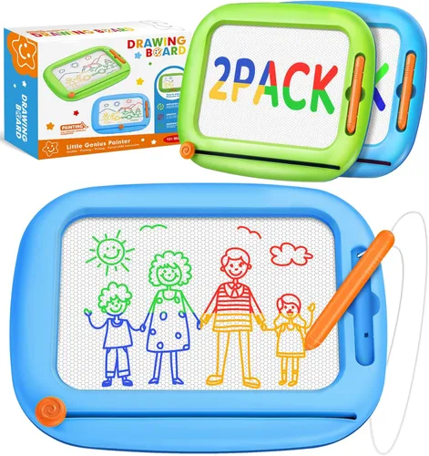 Paquete de 2 tableros de dibujo magnéticos, juguetes para niños pequeños de 1-2 y 2-3 años, almohadilla de aprendizaje y educativa para escribir,
