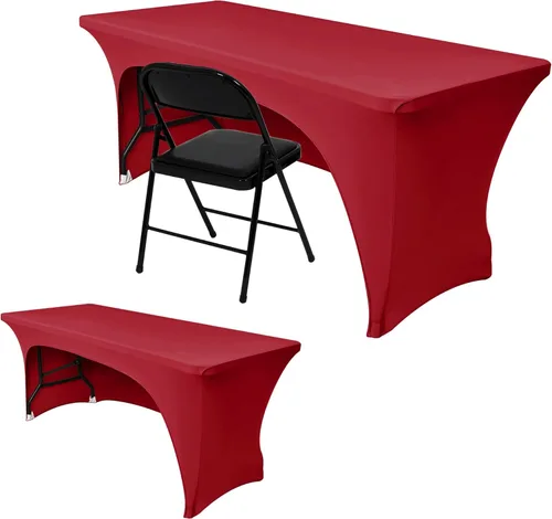 Miniatura 15 de Nasitos Paquete de 2 Manteles Ajustados de Spandex Negro para Mesas de 4 Pies - Cubierta para Mesa Plegable con Respaldo Abierto, Tela Lavable