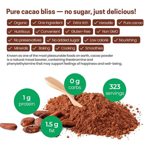 Miniatura 5 de Z Natural Foods Cacao orgánico en polvo, lleno de nutrición, sabor a chocolate negro extra rico, perfecto para recetas de chocolate, batidos