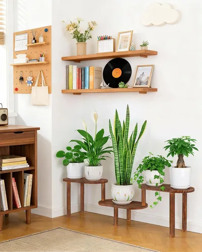 Miniatura 7 de Estante de plantas cóncavo de interior, soporte de plantas ovalado deformable de 3 niveles, soporte largo para macetas para múltiples plantas