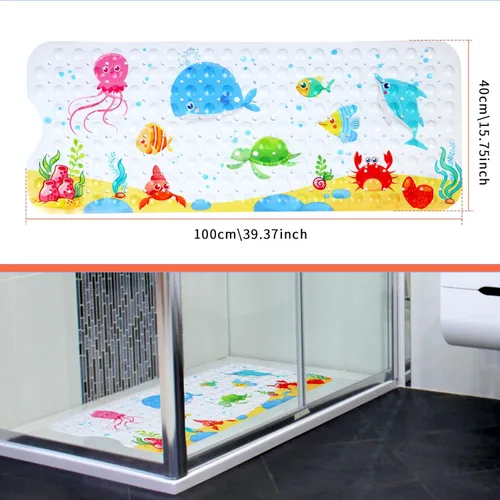 Miniatura 3 de Secopad Tapete de baño antideslizante para bañera, lavable a máquina, antideslizante, con dibujos animados, con agujeros de drenaje y ventosas