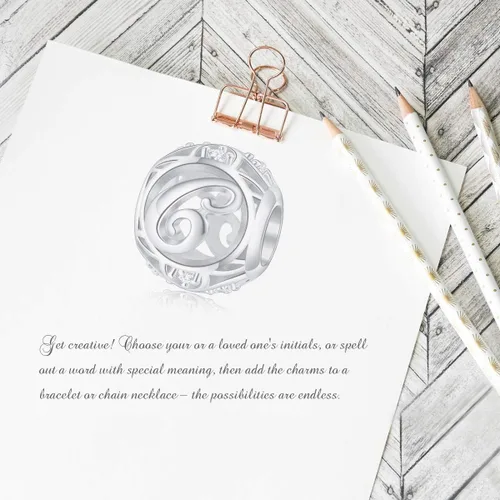 Miniatura 5 de FOREVER QUEEN Dije Colgante de Letra Inicial del Alfabeto A-Z para Pulsera Collar - Cuentas de Plata de Ley 925 CZ Joyería de Regalo Personalizada